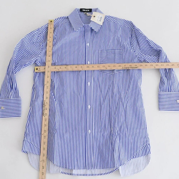 SER.O.YA Hefley Oversized Shirt Dress  White & Royla Blue Stripe Coated XS NWT - Picture 4 of 6